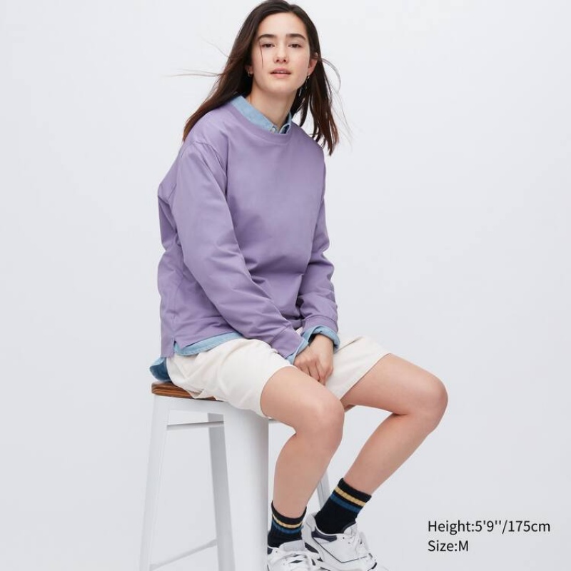 Férfi Uniqlo Airism Pamut Crew Neck Long Sleeved Póló Lila | GYMAE-3459