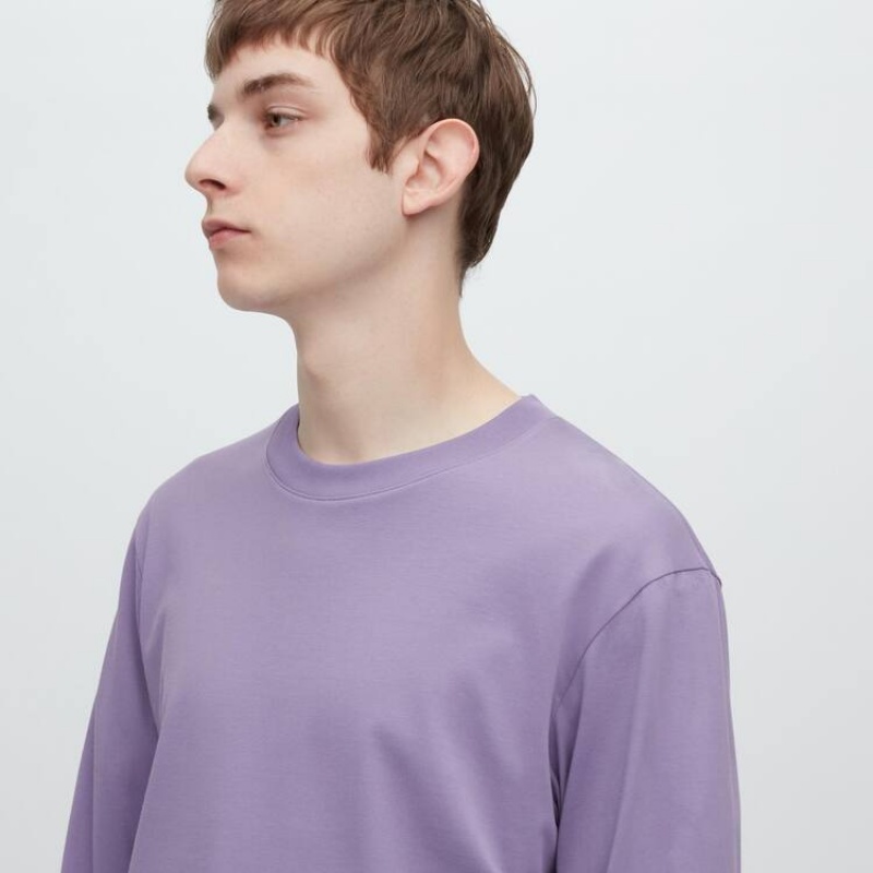 Férfi Uniqlo Airism Pamut Crew Neck Long Sleeved Póló Lila | GYMAE-3459