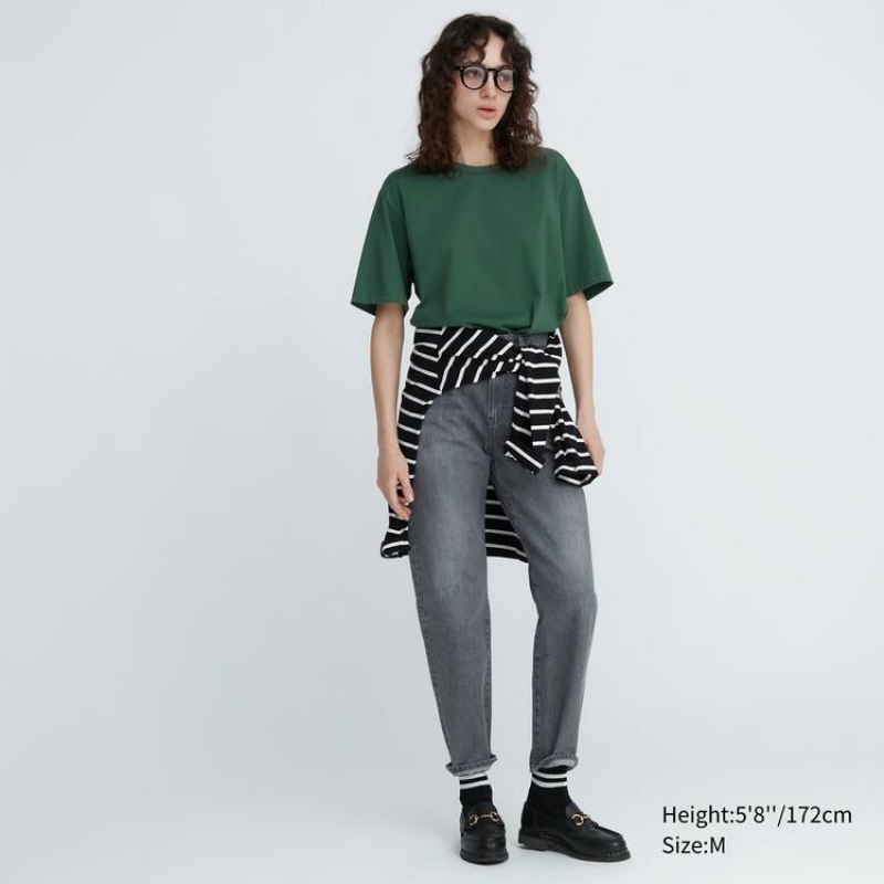 Férfi Uniqlo Airism Pamut Crew Neck Rövid Sleeved Póló Zöld | LWZTO-4712