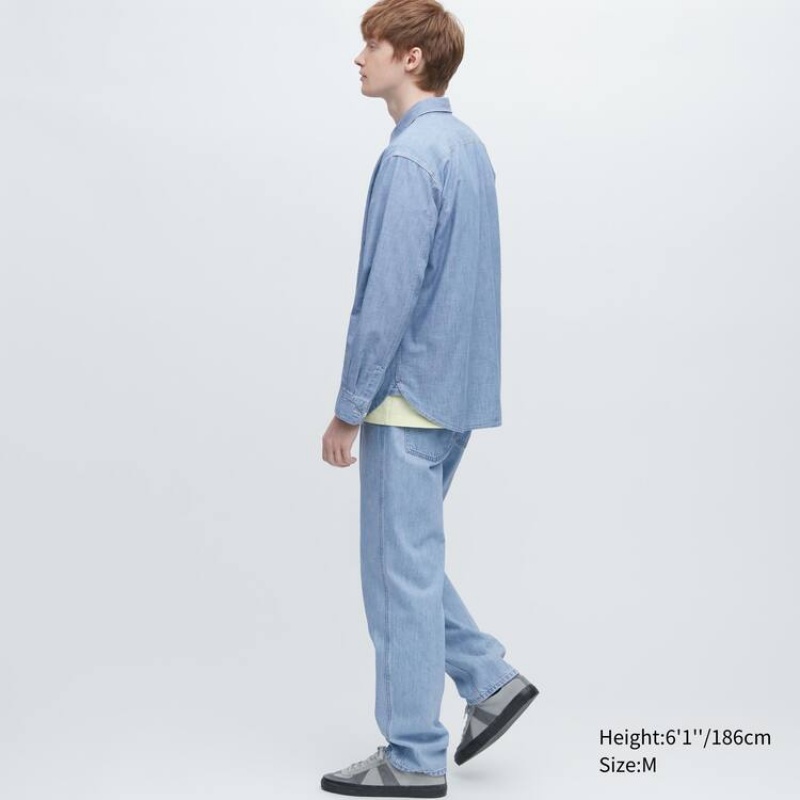 Férfi Uniqlo Chambray Regular Fit Munka (Regular Collar) Ingek Kék | ZFSPR-8723