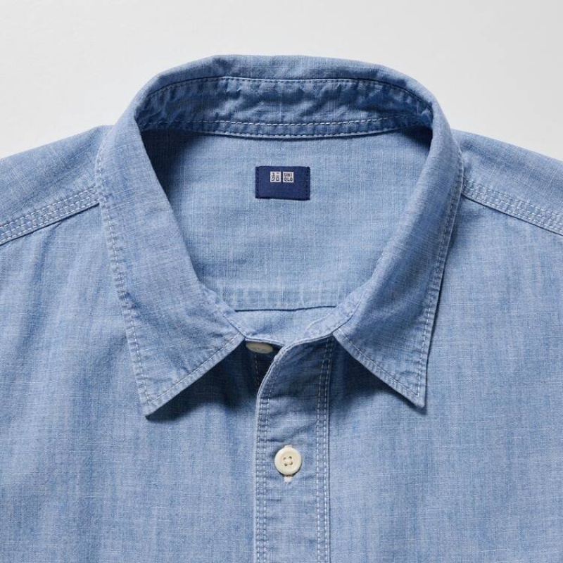 Férfi Uniqlo Chambray Regular Fit Munka (Regular Collar) Ingek Kék | ZFSPR-8723