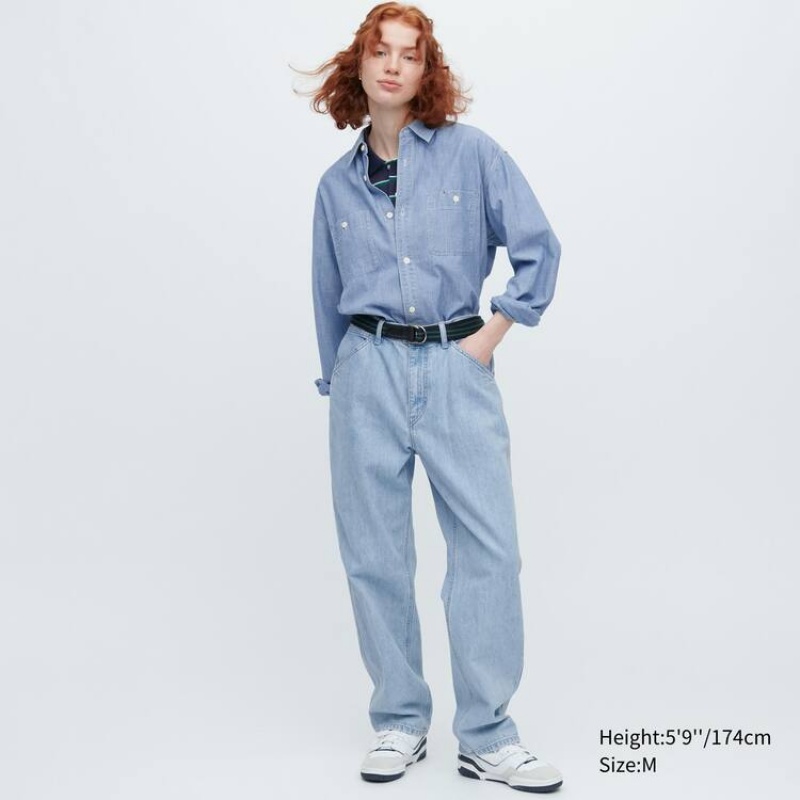 Férfi Uniqlo Chambray Regular Fit Munka (Regular Collar) Ingek Kék | ZFSPR-8723