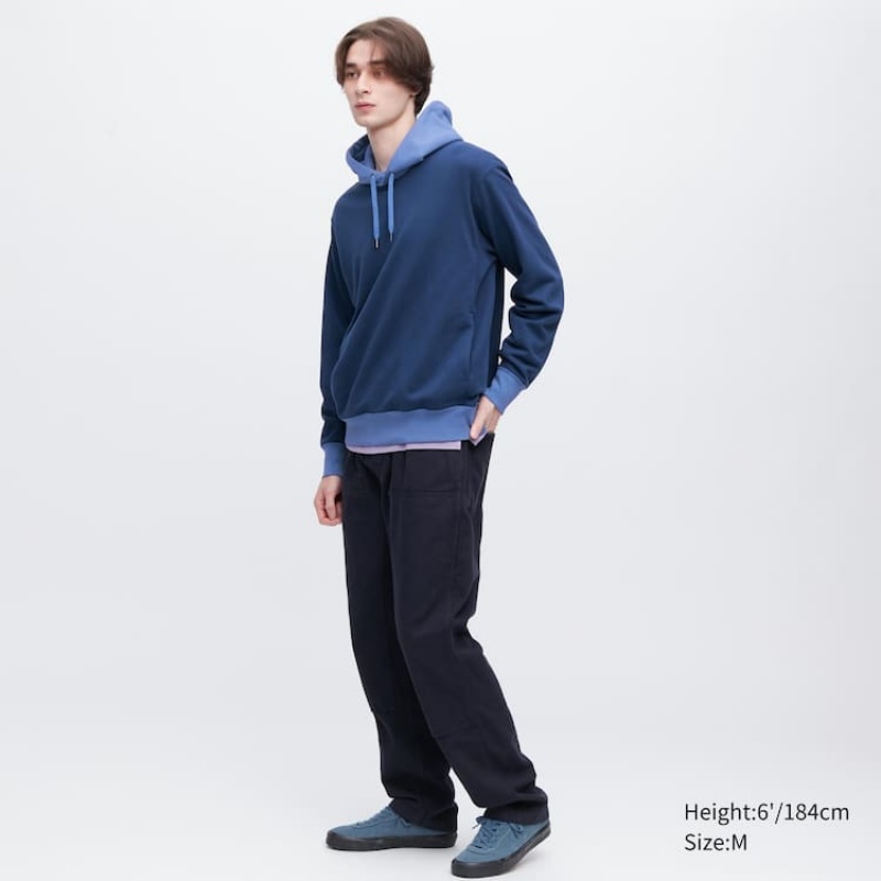 Férfi Uniqlo Colour Block Sweat Pullover Kapucnis Pulóver Kék | INBEY-1826