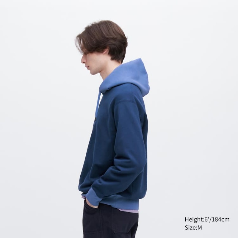 Férfi Uniqlo Colour Block Sweat Pullover Kapucnis Pulóver Kék | INBEY-1826