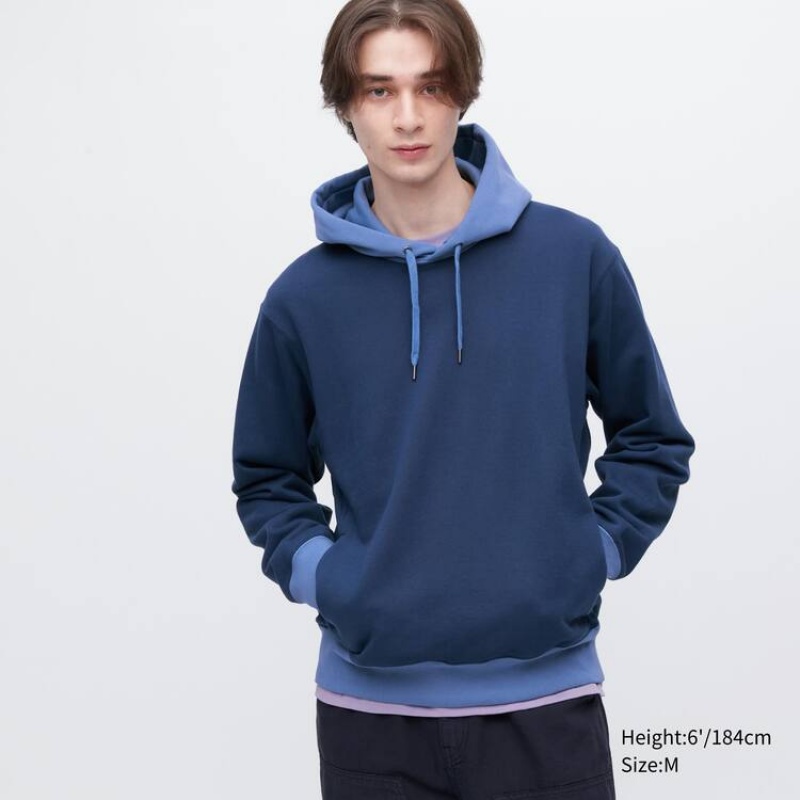 Férfi Uniqlo Colour Block Sweat Pullover Kapucnis Pulóver Kék | INBEY-1826