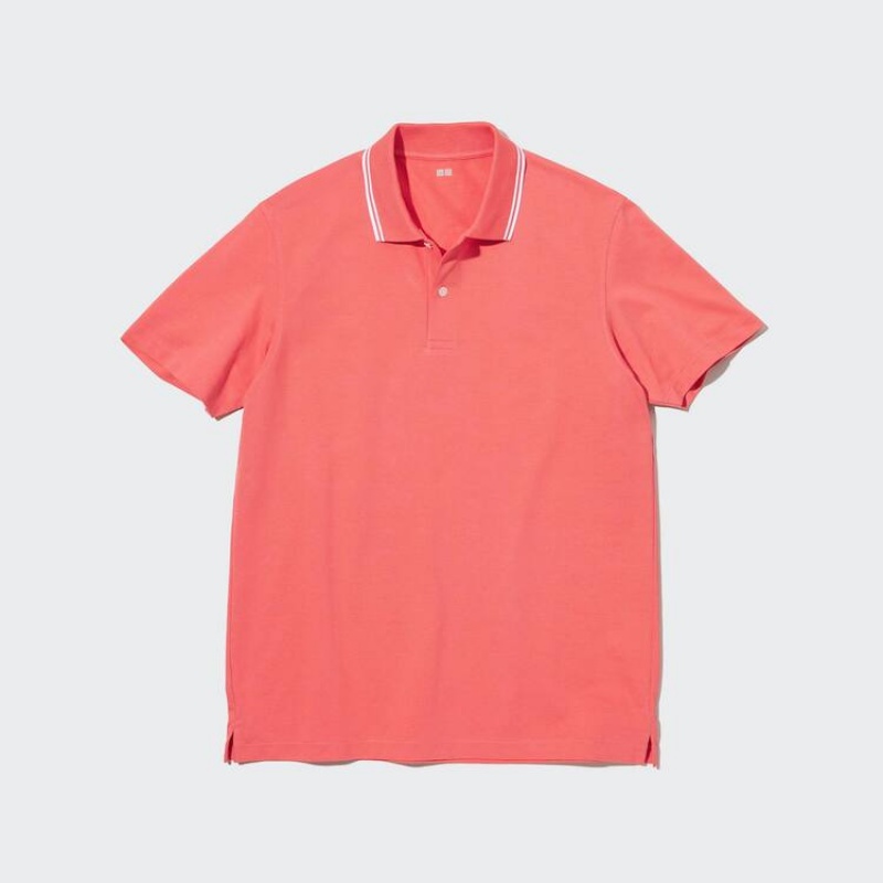 Férfi Uniqlo Dry Piqué Contrast Tip Pólóing Rózsaszín | FPSXV-9658