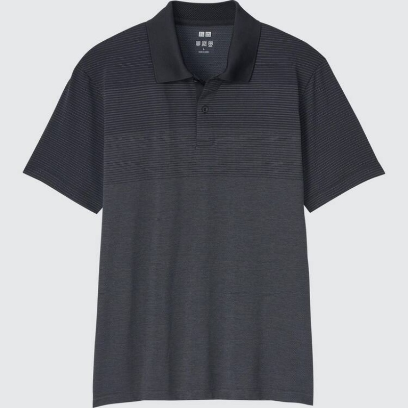 Férfi Uniqlo Dry-ex Csíkos Pólóing Fekete | HGJKF-2503