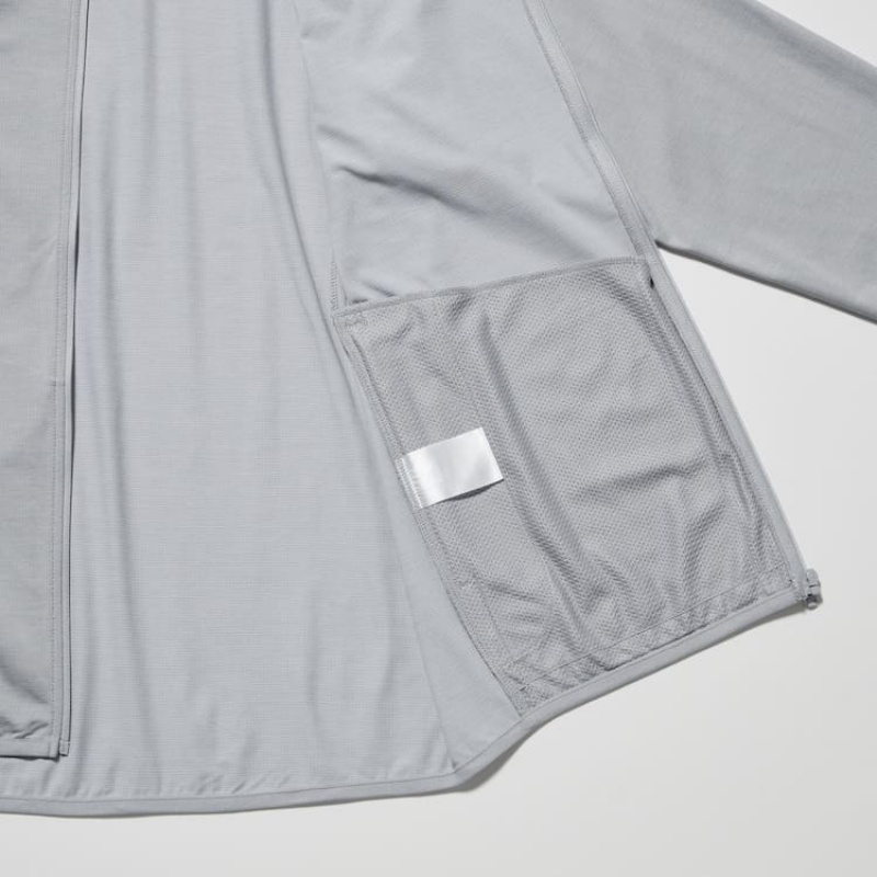 Férfi Uniqlo Dry-ex Uv Protection Zipped Pulóverek Világos Szürke | TCHKJ-0916