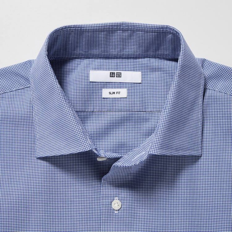 Férfi Uniqlo Easy Care Broadcloth Stretch Slim Fit (Semi-cutaway Collar) Ingek Kék | TIXEV-1209