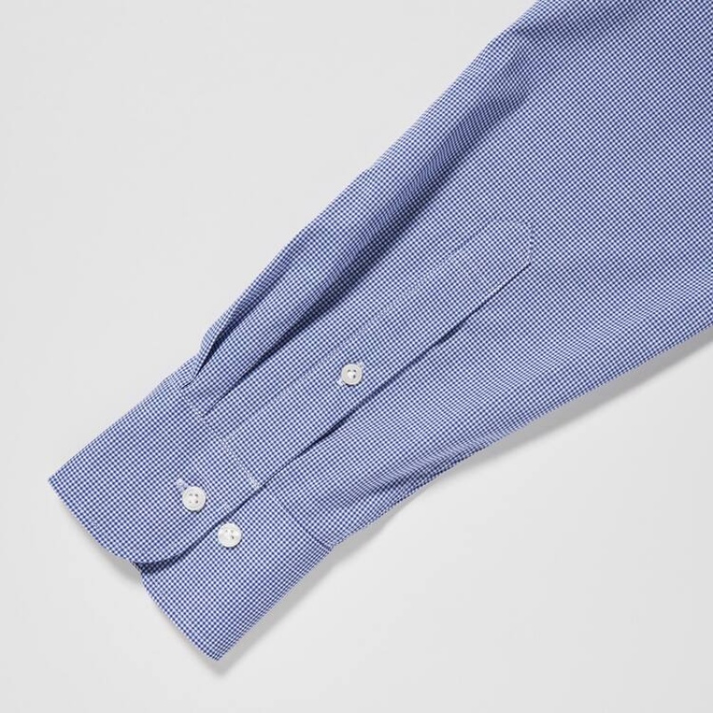 Férfi Uniqlo Easy Care Broadcloth Stretch Slim Fit (Semi-cutaway Collar) Ingek Kék | TIXEV-1209