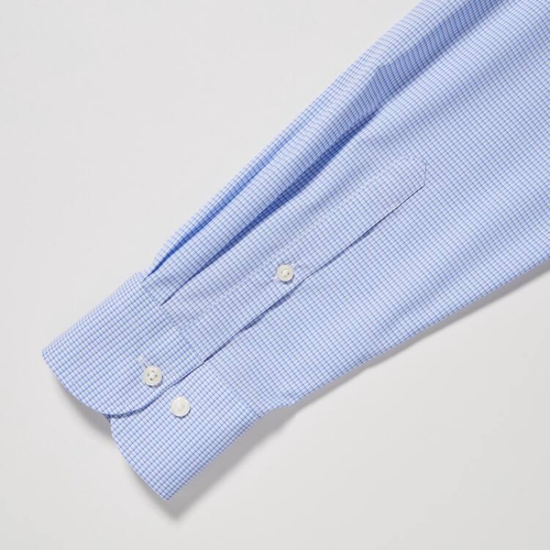 Férfi Uniqlo Easy Care Checked Stretch Slim Fit (Semi-cutaway Collar) Ingek Kék | UDVWG-5392