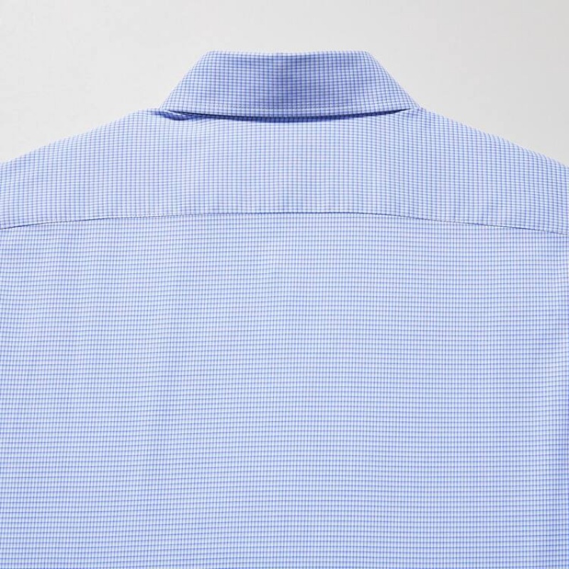 Férfi Uniqlo Easy Care Checked Stretch Slim Fit (Semi-cutaway Collar) Ingek Kék | UDVWG-5392