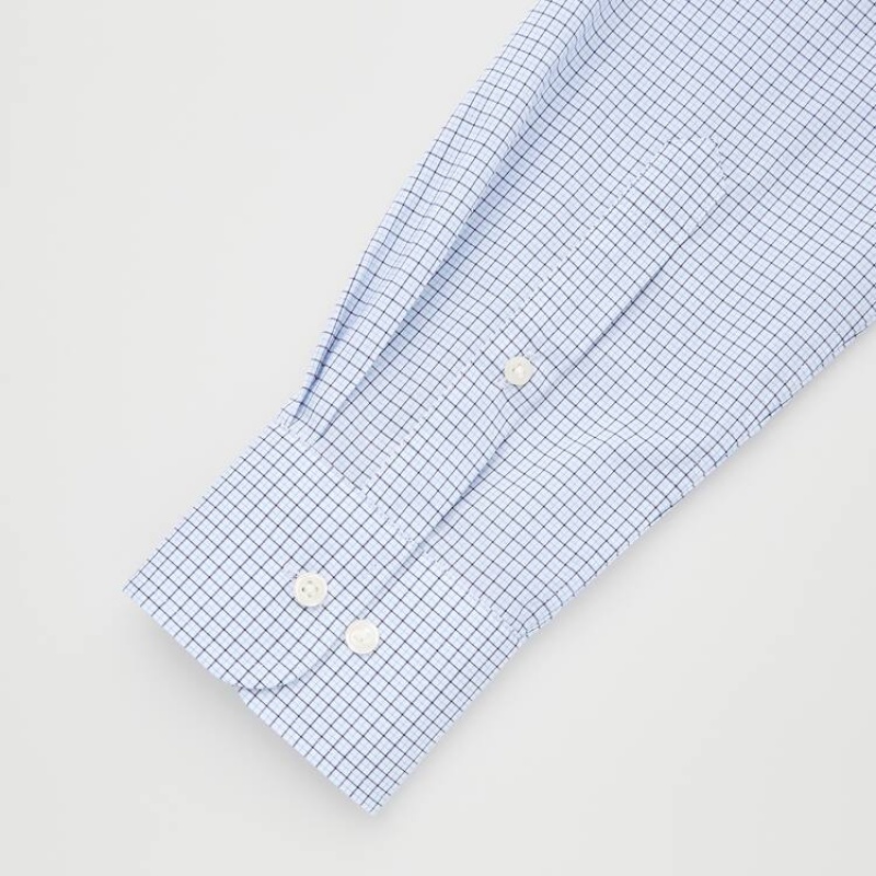 Férfi Uniqlo Easy Care Checked Stretch Slim Fit (Semi-cutaway Collar) Ingek Kék | HIVEJ-8519