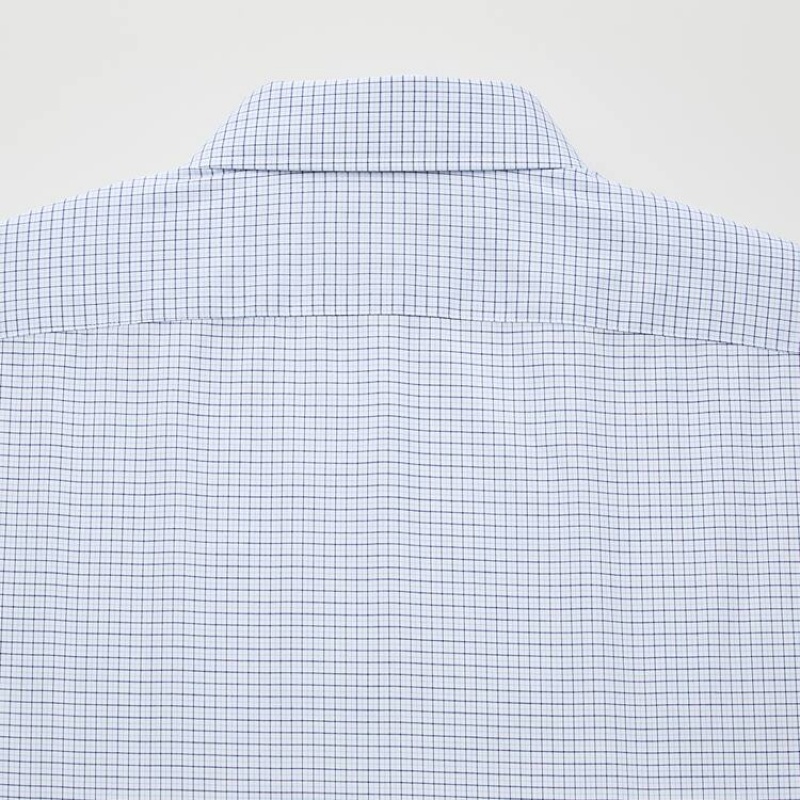 Férfi Uniqlo Easy Care Checked Stretch Slim Fit (Semi-cutaway Collar) Ingek Kék | HIVEJ-8519