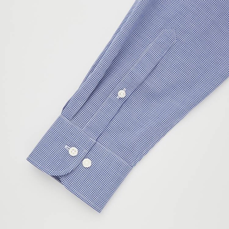 Férfi Uniqlo Easy Care Checked Stretch Slim Fit (Semi-cutaway Collar) Ingek Kék | GVBKA-3217