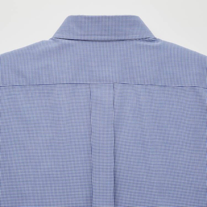 Férfi Uniqlo Easy Care Checked Stretch Slim Fit (Semi-cutaway Collar) Ingek Kék | GVBKA-3217