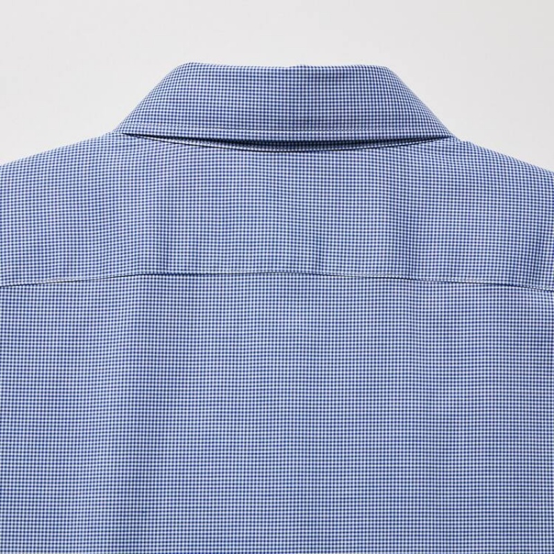 Férfi Uniqlo Easy Care Stretch Slim Fit Checked (Semi-cutaway Collar) Ingek Kék | ZOWIR-7814