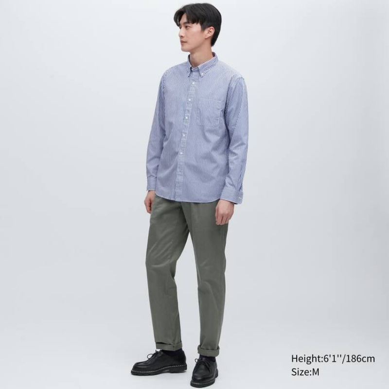 Férfi Uniqlo Extra Fine Pamut Broadcloth Regular Fit Csíkos (Button-down Collar) Ingek Kék | JCIML-2094