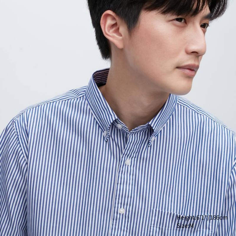 Férfi Uniqlo Extra Fine Pamut Broadcloth Regular Fit Csíkos (Button-down Collar) Ingek Kék | JCIML-2094