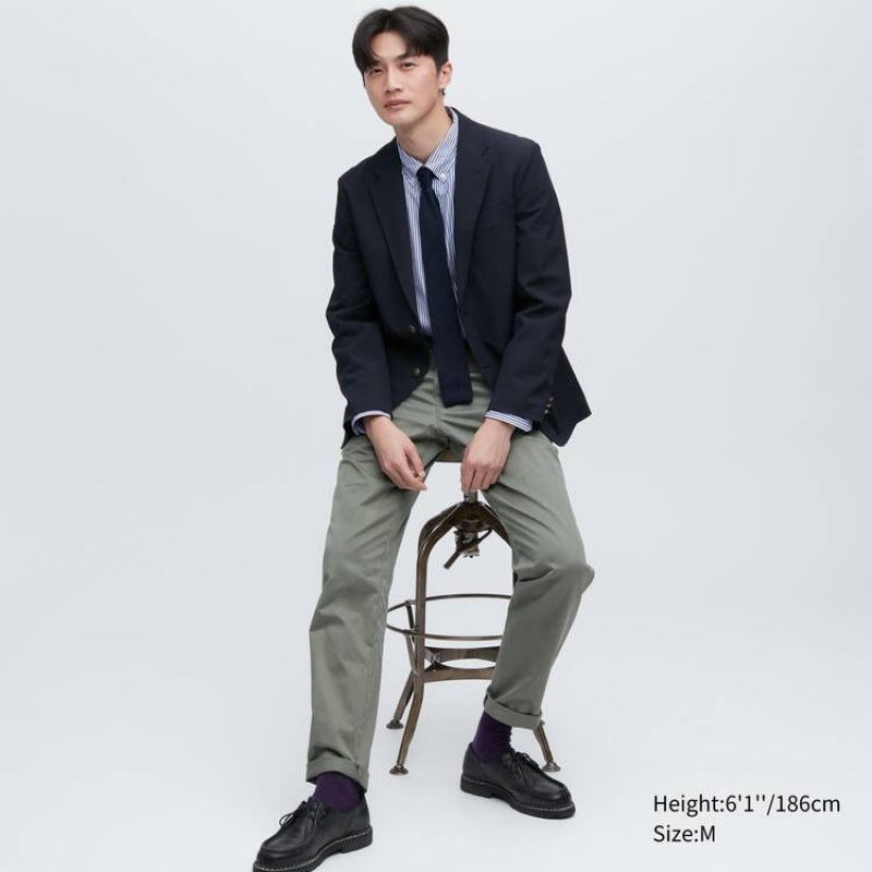 Férfi Uniqlo Extra Fine Pamut Broadcloth Regular Fit Csíkos (Button-down Collar) Ingek Kék | JCIML-2094