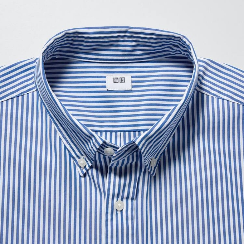 Férfi Uniqlo Extra Fine Pamut Broadcloth Regular Fit Csíkos (Button-down Collar) Ingek Kék | JCIML-2094