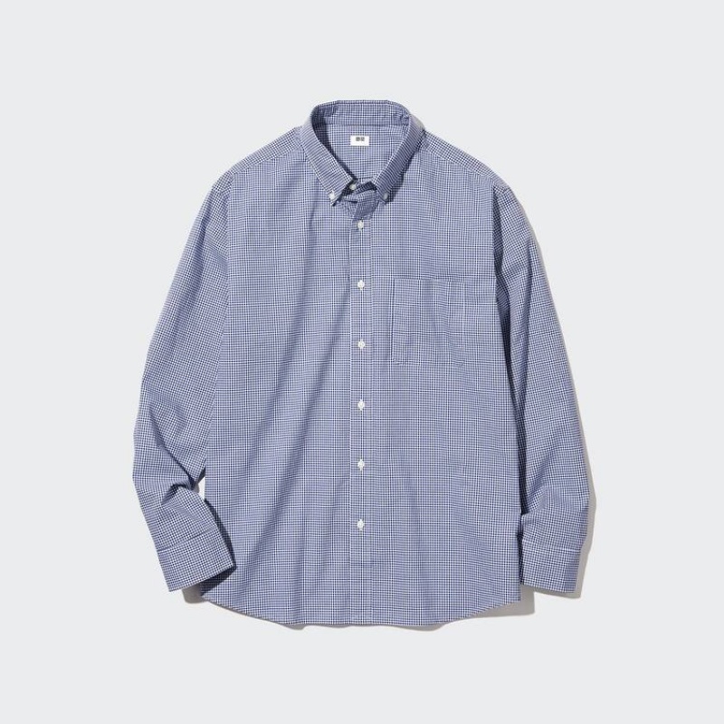 Férfi Uniqlo Extra Fine Pamut Broadcloth Long Sleeve Ingek Kék | KZMCE-8325