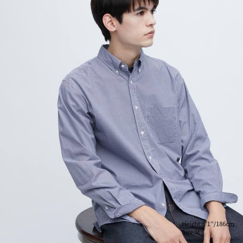 Férfi Uniqlo Extra Fine Pamut Broadcloth Long Sleeve Ingek Kék | KZMCE-8325