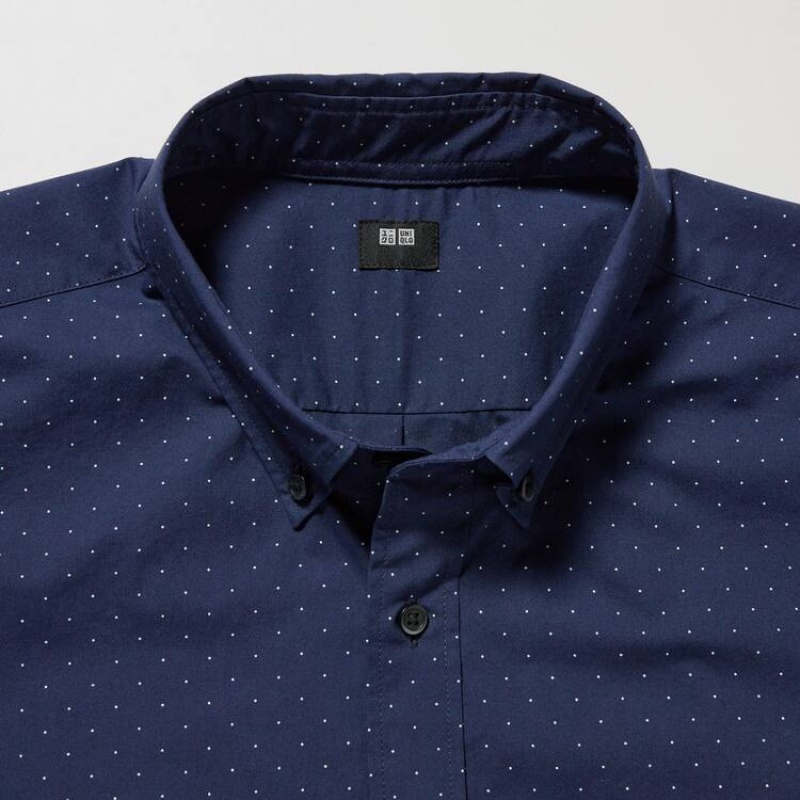 Férfi Uniqlo Extra Fine Pamut Broadcloth Regular Fit Printed (Regular Collar) Ingek Kék | QGOZM-2109