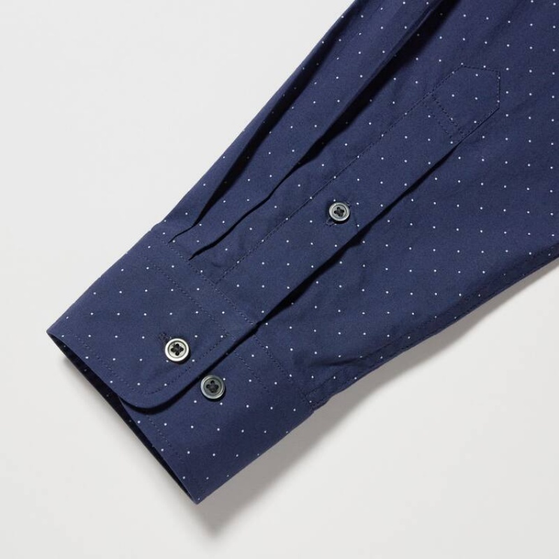 Férfi Uniqlo Extra Fine Pamut Broadcloth Regular Fit Printed (Regular Collar) Ingek Kék | QGOZM-2109