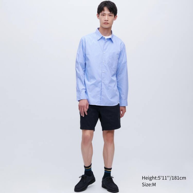 Férfi Uniqlo Extra Fine Pamut Broadcloth Regular Fit Csíkos Ingek Kék | IBRSH-7023