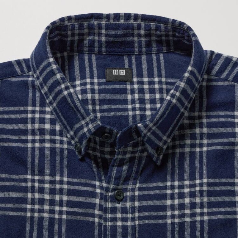 Férfi Uniqlo Flannel Regular Fit Checked (Button-down Collar) Ingek Sötétkék | JIWTL-4952