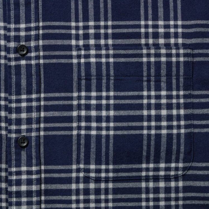 Férfi Uniqlo Flannel Regular Fit Checked (Button-down Collar) Ingek Sötétkék | JIWTL-4952