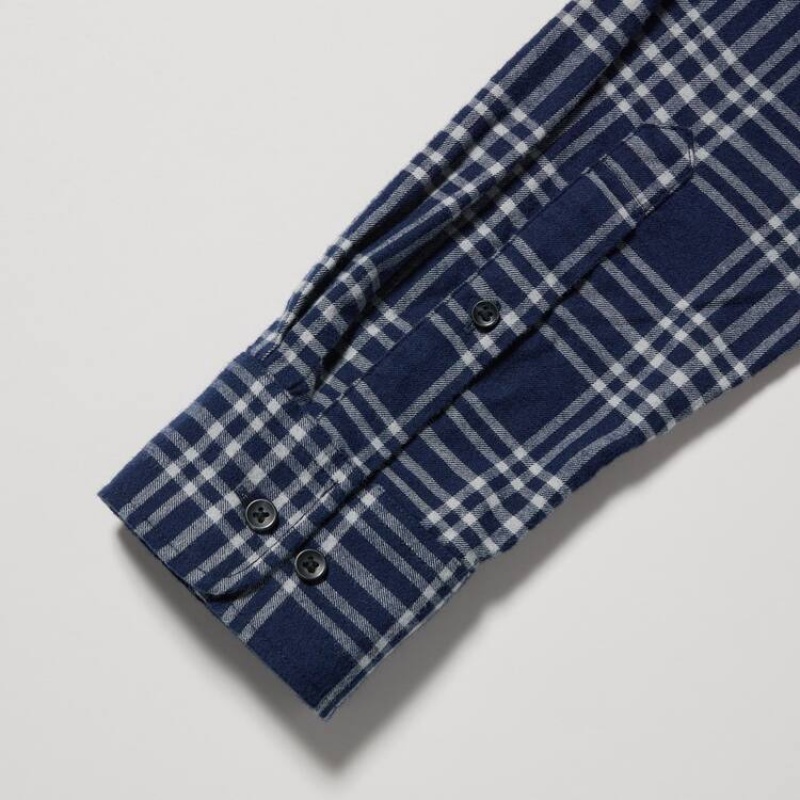 Férfi Uniqlo Flannel Regular Fit Checked (Button-down Collar) Ingek Sötétkék | JIWTL-4952