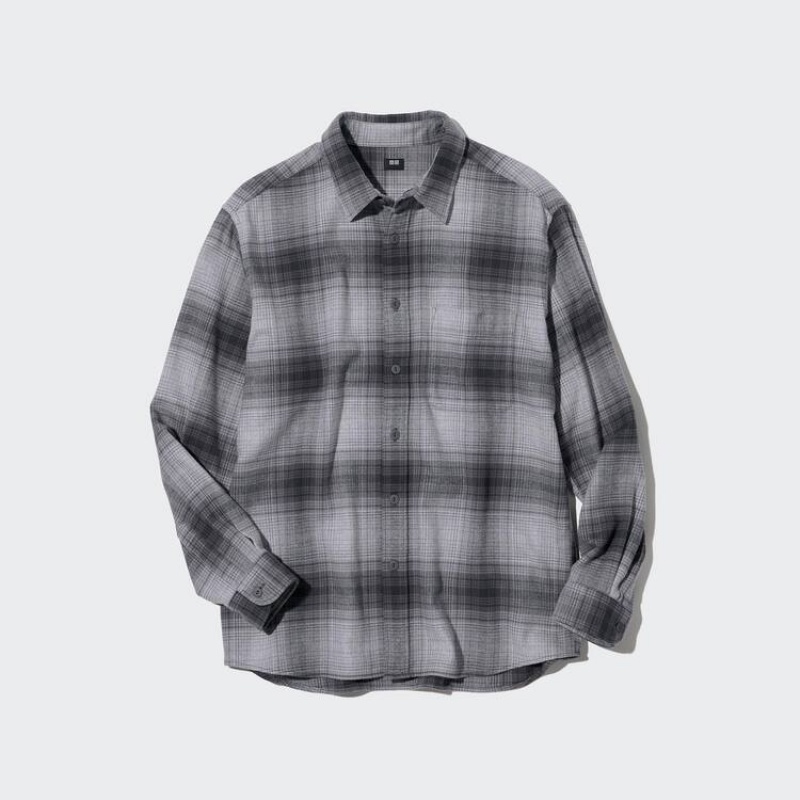 Férfi Uniqlo Flannel Regular Fit Checked (Regular Collar) Ingek Szürke | XHFJE-8742