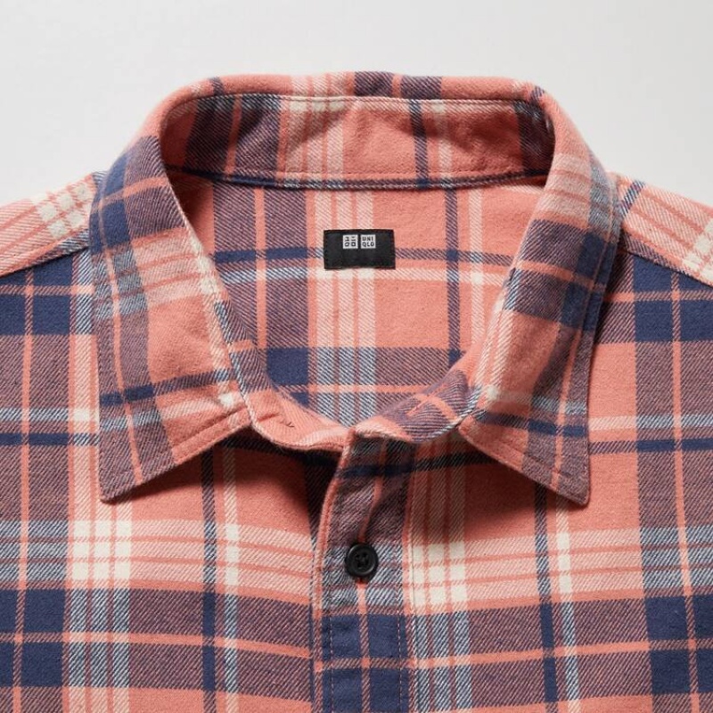 Férfi Uniqlo Flannel Regular Fit Checked (Regular Collar) Ingek Rózsaszín | QBWOZ-0526