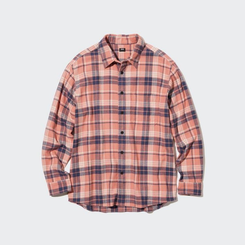 Férfi Uniqlo Flannel Regular Fit Checked (Regular Collar) Ingek Rózsaszín | QBWOZ-0526