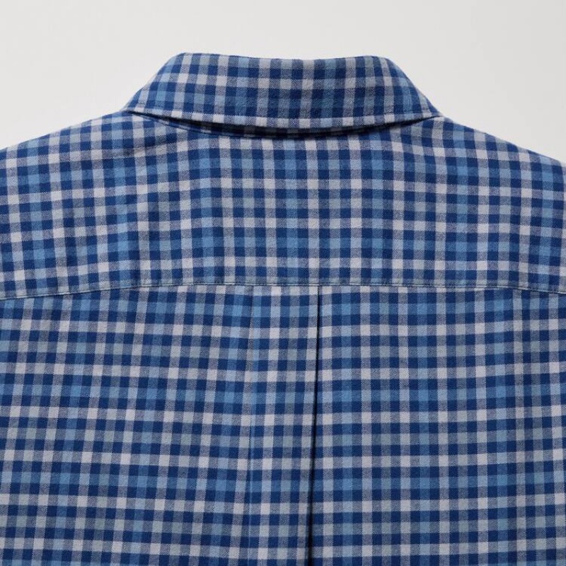 Férfi Uniqlo Flannel Regular Fit Checked (Button-down Collar) Ingek Kék | TDGBH-2598