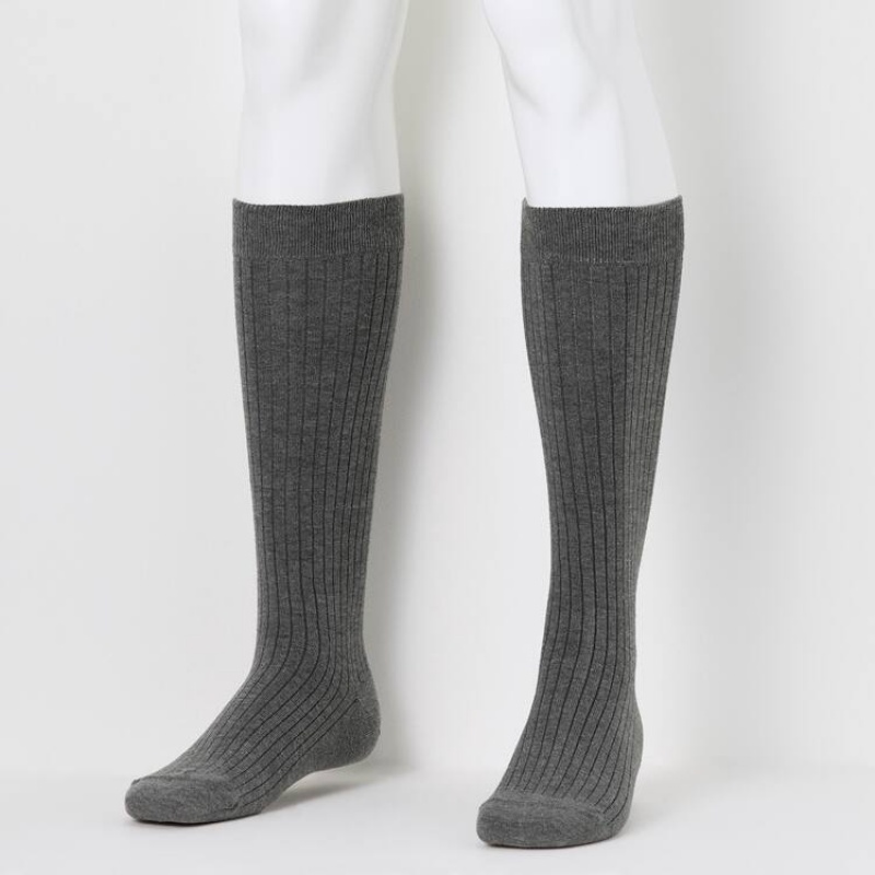 Férfi Uniqlo Heattech Bordázott Knee High Zokni Sötétszürke | BXSJL-8953