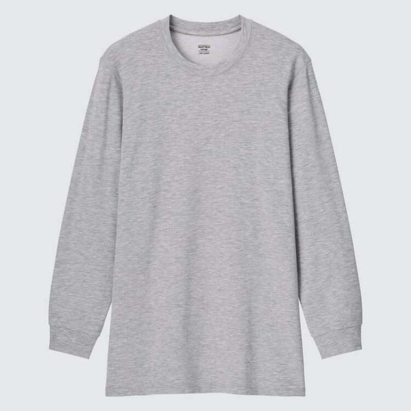 Férfi Uniqlo Heattech Extra Warm Pamut Heather Crew Neck Long Sleeved Thermal Felsők Szürke | IMEJO-8591