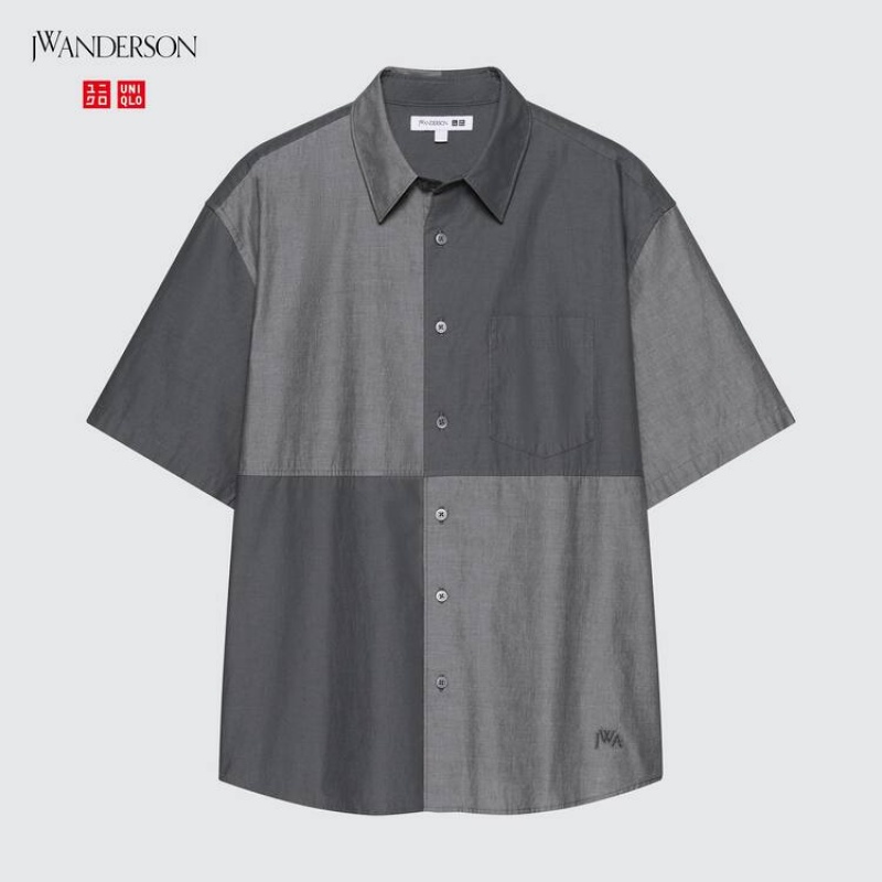 Férfi Uniqlo Jw Anderson Alkalmi Chambray Rövid Sleeved Ingek Szürke | UEHOT-5062