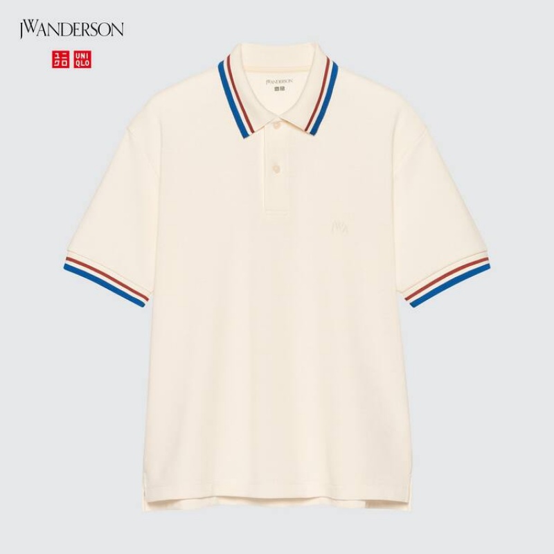 Férfi Uniqlo Jw Anderson Dry Piqué Patterned Pólóing Fehér | BNGWE-6597