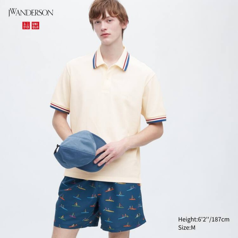 Férfi Uniqlo Jw Anderson Dry Piqué Patterned Pólóing Fehér | BNGWE-6597