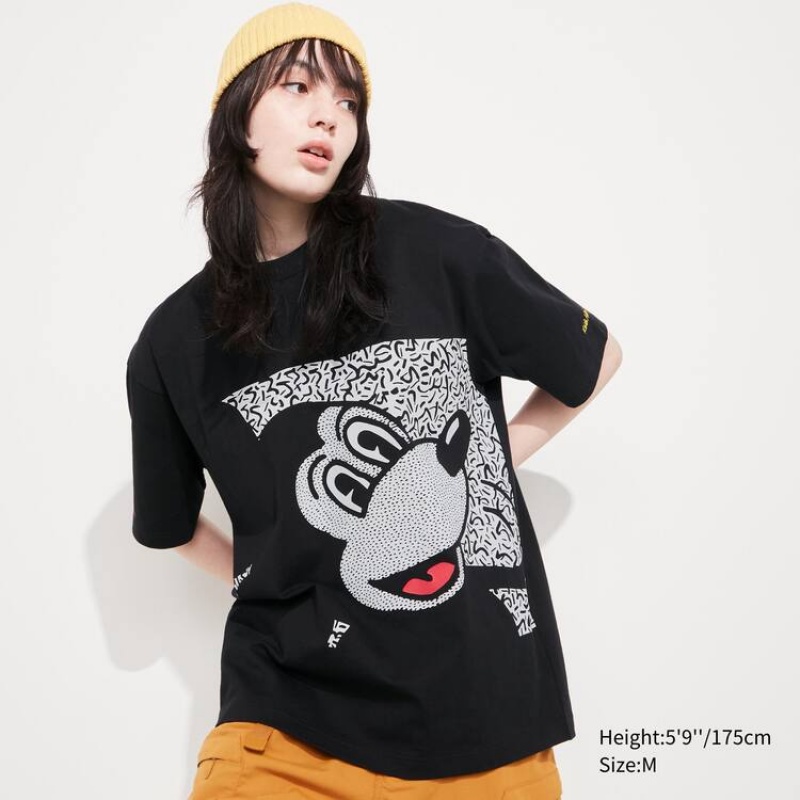 Férfi Uniqlo Mickey X Keith Haring Ut Grafika Póló Fekete | OFNKJ-1682