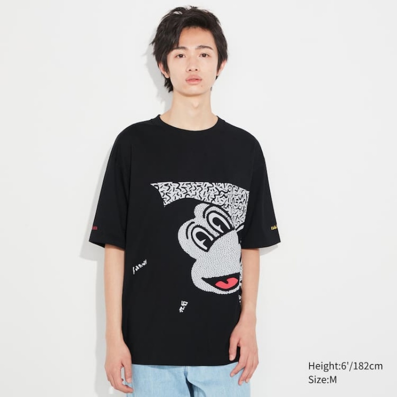 Férfi Uniqlo Mickey X Keith Haring Ut Grafika Póló Fekete | OFNKJ-1682