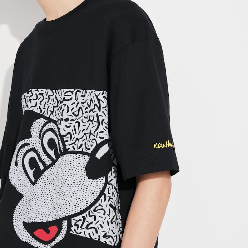 Férfi Uniqlo Mickey X Keith Haring Ut Grafika Póló Fekete | OFNKJ-1682