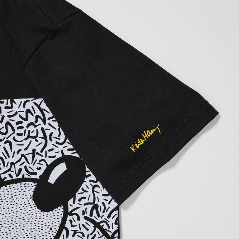 Férfi Uniqlo Mickey X Keith Haring Ut Grafika Póló Fekete | OFNKJ-1682