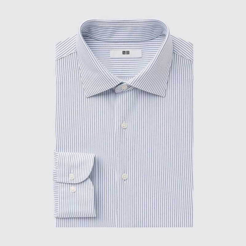 Férfi Uniqlo Non-iron Jersey Regular Fit Csíkos (Semi-cutaway Collar) Ingek Kék | XKPSN-8957