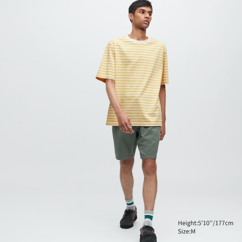 Férfi Uniqlo Oversized Csíkos Half Sleeved Póló Sárga | HKQBO-9102