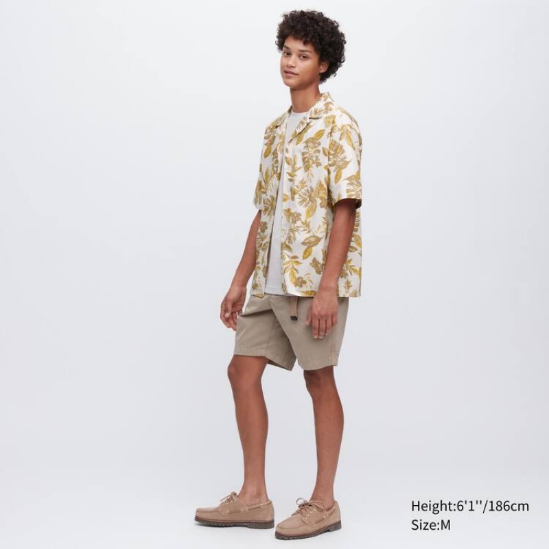 Férfi Uniqlo Pamut Blend Alkalmi Printed Rövid Sleeved (Open Collar) Ingek Fehér | YDBGC-0134