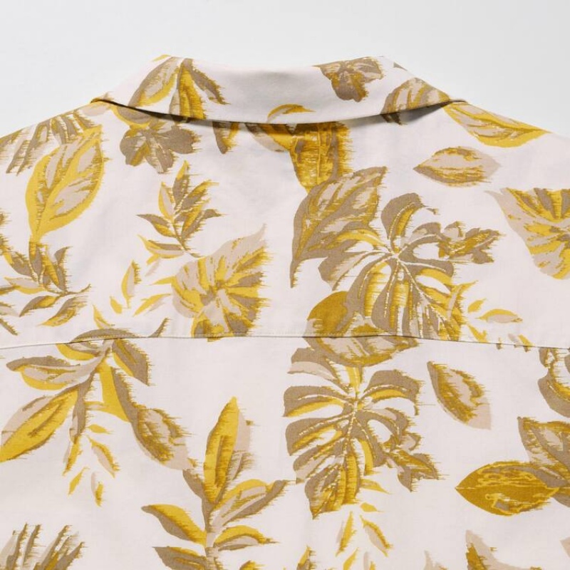 Férfi Uniqlo Pamut Blend Alkalmi Printed Rövid Sleeved (Open Collar) Ingek Fehér | YDBGC-0134